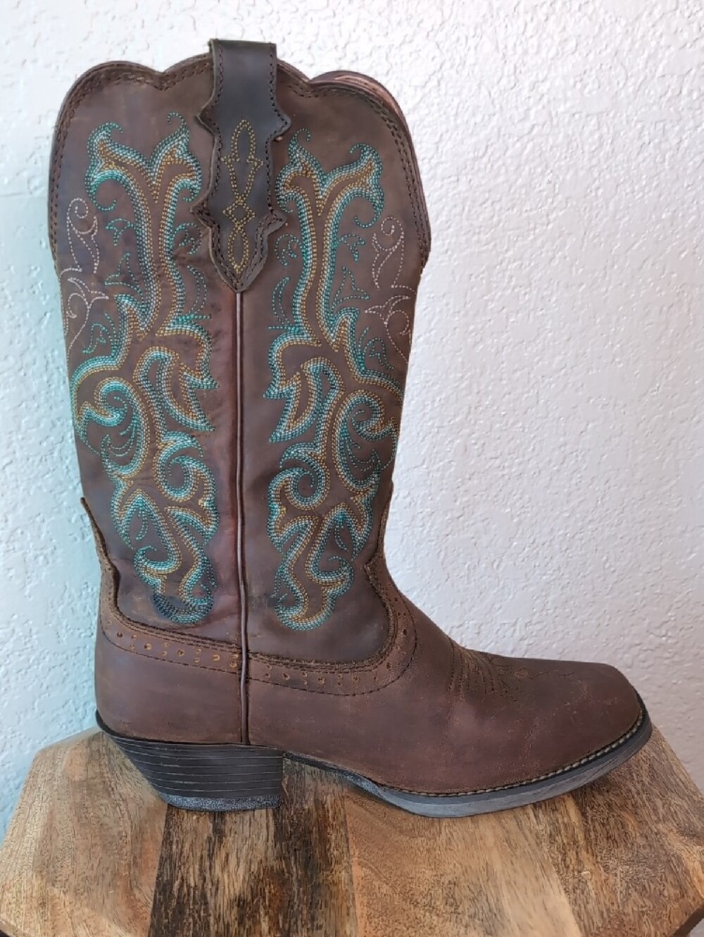 Justin Square Toe Stampede Leather Cowgirl Western Boots - Picture 3 of 13